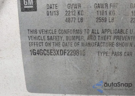 2013 Buick Lacrosse Leather Group из США, поврежденный, VIN 1G4GC5E3XDF229810